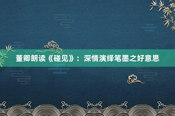 董卿朗读《碰见》：深情演绎笔墨之好意思